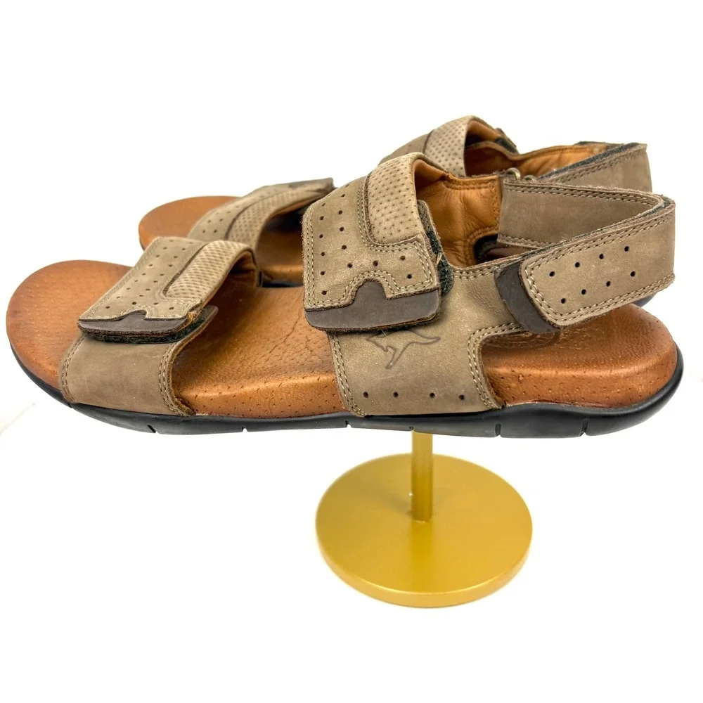 KangaROOS Urban Style Brown Leather Strappy Sandals Mens Size 41 Comfort Shoes